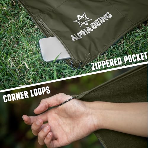 AlphaBeing Waterproof Outdoor Blanket with Merino Wool, Extra Thick Warm, Windproof, Packable Stadium Blankets for Cold Weather, Camping Gift, Pet, Car, Picnic, Concerts, 79" x 59", Olive - color: Olive