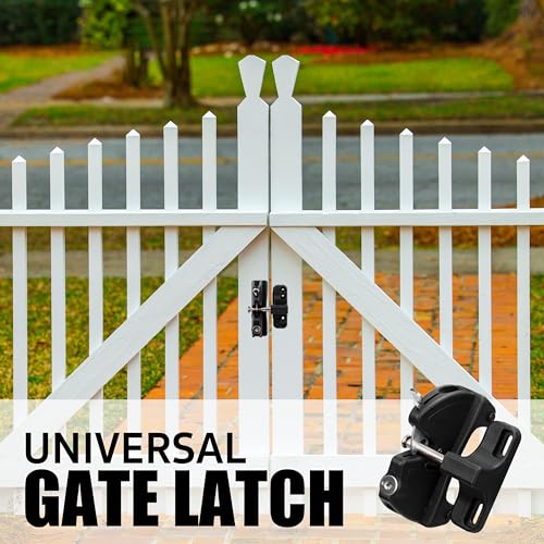 Self-Locking Gate Latch, 2-Sided Key Lock, Black Fence Hardware for Wood Metal Vinyl Gates