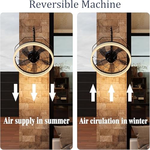 Plug in Wall Mount Fan with Light, 20 Inch 3CCT Dimmable Fan Light, Remote & App Control, 6-Speed, Reversible, Indoor/Outdoor Wall Mounted Fans for Patio, Garage, Living Room (LED Frame) - color: LED Frame