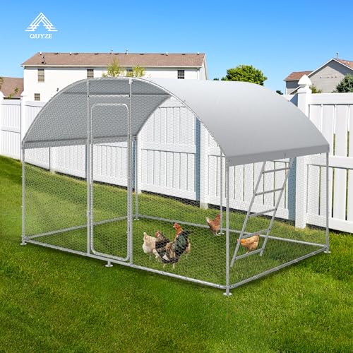 Metal Chicken Coop, 9.8 x 6.6 x6.6 Walk-in Chicken Run for 10 Chicken with Upgrade Roosting Perch, Water-Resident and Anti-UV Cover, Sturdy Dome Roof Chicken House for Outdoor Farm Use - color: Dome Roof
