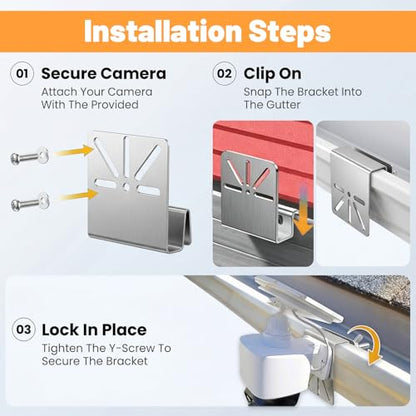 2 Pcs Heavy Duty Stainless Steel Gutter Mount for Security Camera, No-Drill Tool-Free Installation, Anti-Rust Outdoor Camera Bracket for 1/4'' Thread Hole (Silver)