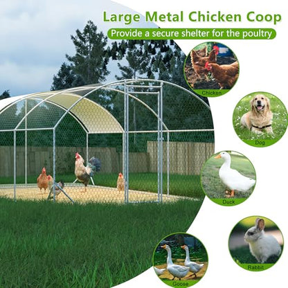 Large Chicken Coop Metal Chicken Run with Waterproof and Anti-UV Cover Dome Shaped Walk-in Fence Cage Hen House for Outdoor and Yard Farm Use 1" Tube Diameter - size: 118.0"L x 157.4"W x 78.7"H