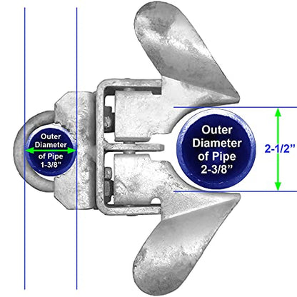 Jake Sales - Chain Link Fence Butterfly Gate Latch - Fence Automatic Gate Latch - 1-3/8" Gate Frame and 2-3/8" Gate Post - Galvanized Fence Gate Latch with Hole for Padlock - size: 1-3/8" X 2-3/8"