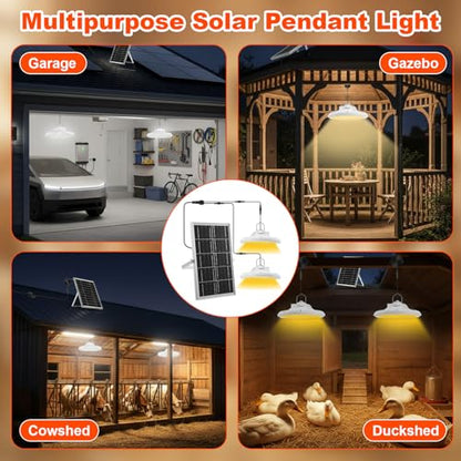 2 Set 2 in 1 Solar Chicken Coop Shed Pendant Light with Time Rechargeable Solar Hanging Pendant Heating lamp Waterproof Light for Barn Greenhouse Gazebo Patio Poultry Pet House(White)