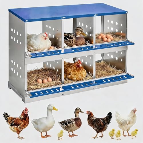 Chicken Nesting Box, 6 Compartment Nesting Boxes for Chickens, Durable Galvanized Steel, Ventilated with Dot Holes, Non-Slip, Wall Mountable Nesting Boxes for Chicken, Partitioned Design, Blue - size: 6 Compartment