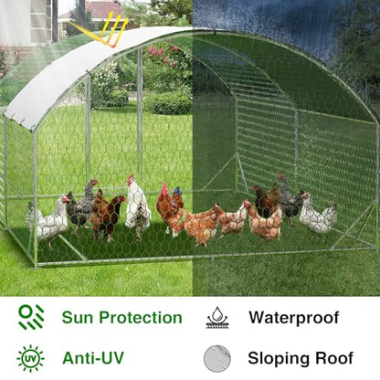 Large Metal Chicken Coop, Outdoor Chicken Runs for Yard with Cover,Large Chicken Run with Upgrade Tri-Supporting,Waterproof and UV-Resistant,Walk-in Poultry Cage for Farm Yard(9.8'l x 13.1'w x 6.6'h) - size: 9.8 x 13.1 x 6.6 FT