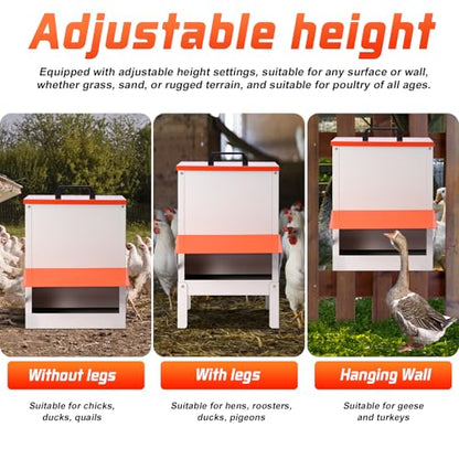 30lbs Automatic Chicken Feeder and Duck Feeder for Outside, Metal Chicken Feeders No Waste, Large Poultry Feeder for Chickens, Ducks, Geese, Pigeons, Dogs, Cats (Orange)