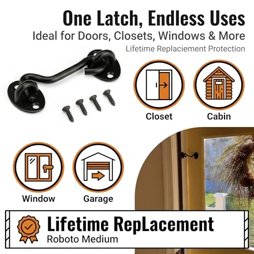 Privacy Hook and Eye Latch Easy Lock for Barn Door, Black (6 INCH-2PCS) - size: 6 INCH-2PCS