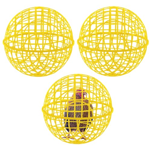 AceOrbit 3 Pcs 15 Inch Yellow Ball Chicken Animals Cage, Plastic Rolling Orb Movable for Chickens Rabbits Birds Pigeons, Outdoor Farm Range Portable Round Coop Hutch Safety Globe Prevents Dog Bites - size: 15.8 Inch