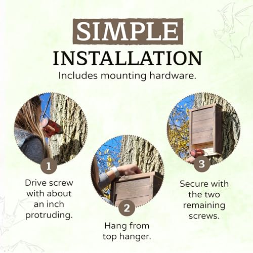 Made in USA- Premium-Grade Black Stained Pine Bat House, Single-Chamber Bat Box, Easy-to-Install Wooden Bat House Kit, with Mounting Screws - Applewood Outdoor | Black - style: Single Chamber Black