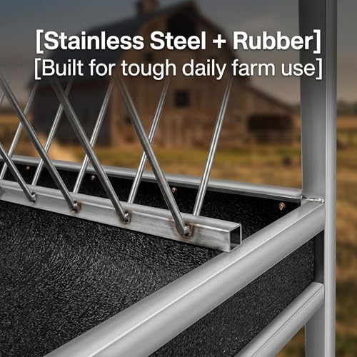 Hay Feeder, 77 Gallon Stainless Steel Goat Feeder for Goats Sheep Calves Horses, Anti-Waste Goat Feeder with Rubber Trough Livestock Feeder