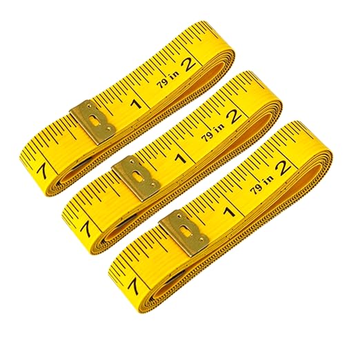 3 Pack Soft Tape Measure Double Scale 79-inch/200cm, Fabric Craft Tape Measure & Medical Body Measurement, Sewing Flexible Vinyl Ruler & Measuring Tape for Body Weight Loss (Yellow) - color: Yellow