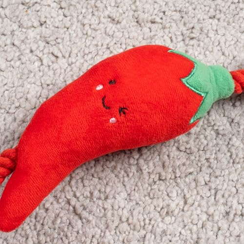 Fuzzl Tugga Chilis Dog Toy 75cm - Rope Latex and Plush Dog and Puppy Throw Fetch and Tug with Squeaker - style: Rope Chilis