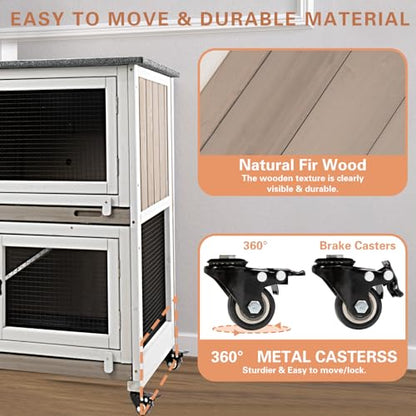 Gowoodhut 36" L Rabbit Hutch Indoor Wooden 2 Story Bunny Hutch Rabbit Cage Outdoor Bunny Cage on 4 Metal Wheels and 2 Deeper Pull Out Trays, Ramp, Guinea Pig Pet House for Small Animals, Grey - size: 36.0"L x 17.7"W x 36.2"H