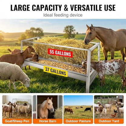 Dual-Function 92 Gallon Goat Hay Feeder with Sturdy Steel Build, Durable Hay Feeder for Goats & Livestock Shelter with 2 Trays, Feed Trough Hard to Over-Top in Farms Outdoors Long-Term Use