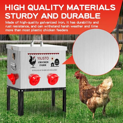 40LB Automatic Chicken Feeder with 6 Ports, Heavy Duty Metal No-Waste Poultry Feeder, Rustproof & Weatherproof Design with Adjustable Legs & Locking Lid