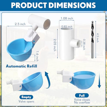 LemonRoad 30 Set Automatic Chicken Waterer Cups with 1/2" PVC Tee Fitting Chicken Drinking Bowl, Poultry Drinker Mounting Hole Opener,Water Dispenser Feeder for Duck, Goose, Pigeon(Light Blue) - color: Light Blue