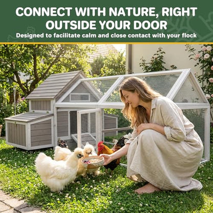83'' Large Chicken Coop Outdoor with Run, Wooden Chicken Coops with Two Nesting Boxes, Pull-Out Trays, 4 Perches for Backyard, Poultry Cage House with Ramp for Hen, Bunny, Duck, Grey - size: 82.9"L x 57.9"W x 39.4"H