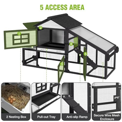 GUTINNEEN Large Chicken Coop with Wheels, Expandable Mobile Chicken House for Outdoor Use, Hen House Poultry Cage with Nesting Box, Leakproof Pull-Out Tray & UV-Resistant Roof – Black - color: (Black)