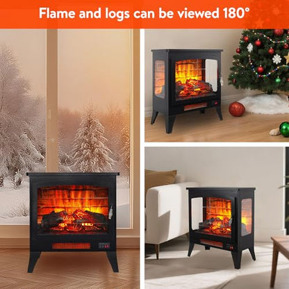 21" Electric Fireplace Stove Heater, Freestanding Electric Fireplace w/Realistic Flame, Remote, Timer, Small Fireplace w/Adjustable Brightness, Thermostat, Overheating Protection, 1400W - size: 21"