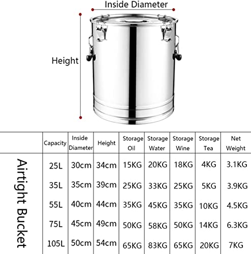 Milk Barrel, 25-105L Milk Cans Wine Pail Bucket Milk Jug Oil Barrel Tea Canister, 304 Stainless Steel Silicone Seal Tank Heavy Duty Dairy Pot for Liquid Solid Storage,25L,25L - size: 25L
