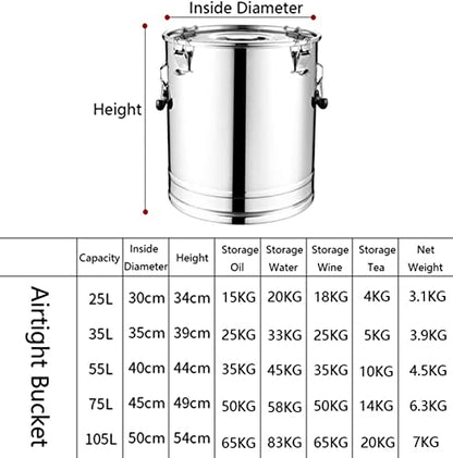 Milk Barrel, 25-105L Milk Cans Wine Pail Bucket Milk Jug Oil Barrel Tea Canister, 304 Stainless Steel Silicone Seal Tank Heavy Duty Dairy Pot for Liquid Solid Storage,25L,25L - size: 25L