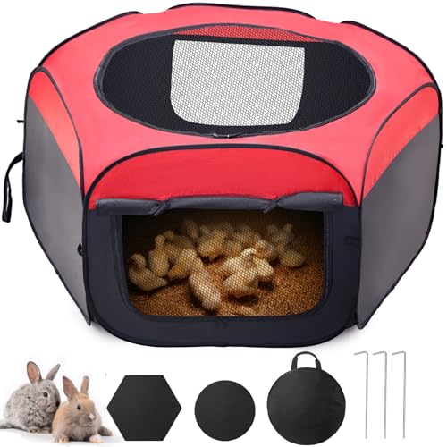Brooder Box for Chick, Portable Baby Chicken Coop with Double Door and Zippered Cover, Small Animal Playpen Brooding Up to 15 Chicks, Ducklings, Waterproof Breathable Poultry Habitat Supplies