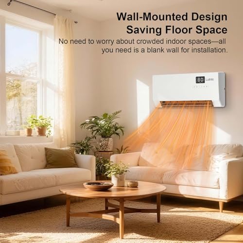 Electric Wall Mounted Heater with Remote Control, 24H Timer, ECO Mode, Quick Heating Space Heater for Bedroom, Living Room