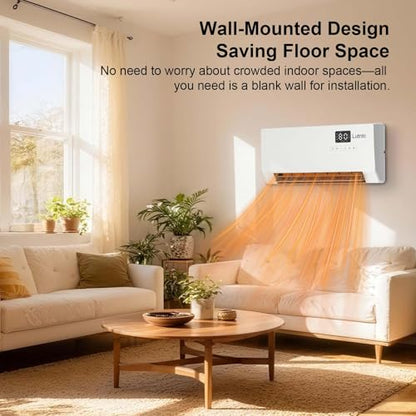 Electric Wall Mounted Heater with Remote Control, 24H Timer, ECO Mode, Quick Heating Space Heater for Bedroom, Living Room