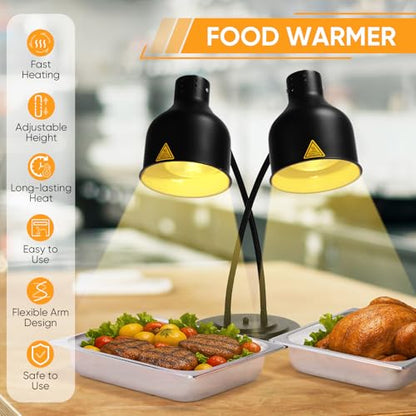 YUANHAO Commercial Dual-Head Food Heat Lamp | Buffet Warmer with 3 Shatterproof Bulbs – Flexible Gooseneck Heating Light for Catering, Restaurants & Carving Stations