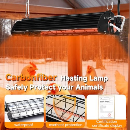 400W Heat Lamp for 60 Chickens Upgraded 12000H Large Chicken Coop Brooder Heater Carbon Fiber Bulb Waterproof Adjustable 2 Mode Temp Safe Design for Chicks Poultry Pets (Large) - size: Large(Includes 1 Frame + 1 Tube)