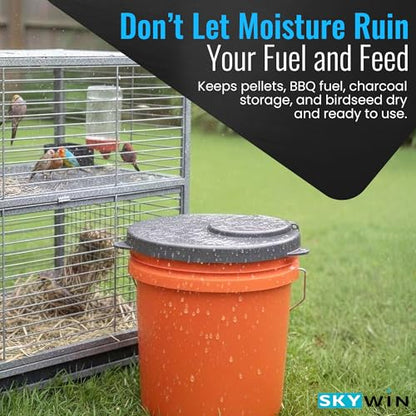 Skywin 5 Gallon Bucket Lid, Seal Lid, Wood Pellet Storage Containers, Bird Seed Container, Lump Charcoal Storage, Weather Resistant Rubber (Bucket Not Included) (Grey) - color: Gray