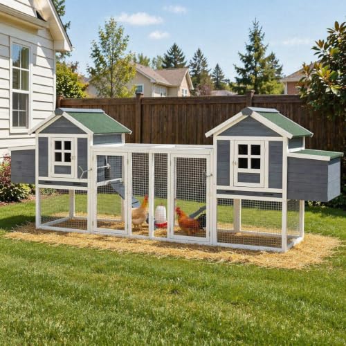 AECOJOY 123“ Chicken Coop with 4 Nesting Boxes&Run | Large Wooden Chicken Coop Hen House Hutch Poultry Cage, Grey&White - color: Grey&White