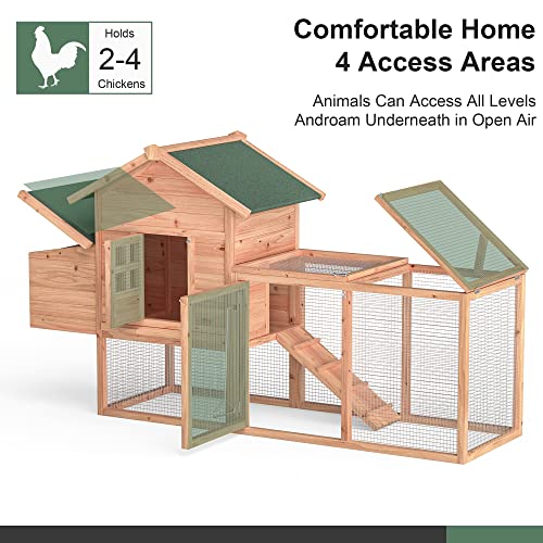 Morngardo Chicken Coop for 2-4 Chickens Wooden Outdoor Poultry Cage Rabbit Hutch with Ramp, Nesting Box, Tray, Roosting Bar, 4 Access Areas - size: 2-4 Chickens
