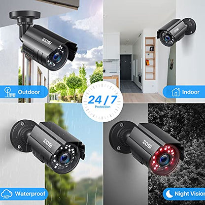 ZOSI 2.0MP 1080P HD 1920TVL Security Camera Hybrid 4-in-1 TVI/CVI/AHD/960H CVBS CCTV Camera Outdoor Indoor,80ft IR Night Vision,Weatherproof Bullet Camera For analog Surveillance DVR(Black) - size: 0CH+1Cam+0TB