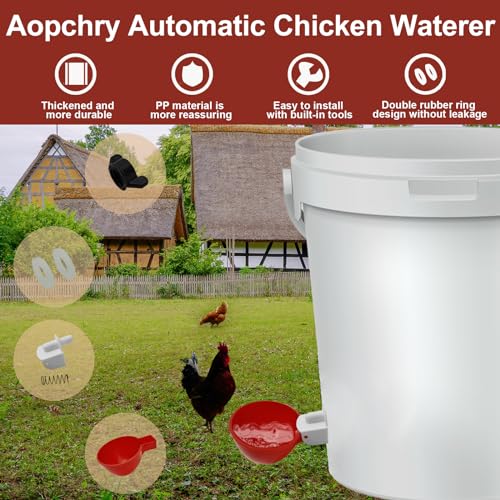 8 Pack Automatic Chicken Waterer, Red Chicken Water Feeder Cups Suitable for Various Poultry, Cup Body Deepened Double Rubber Ring No Leakage, with Mounting Hole Opener - color: Red, size: 8-Pack