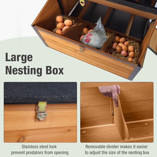 Large Chicken Coop with Run, Mobile Chicken House with Wheels and All-Around Iron Frame, Chicken Tractor Poultry Cage for 6-8 Chickens, Nesting Box, Metal Pull-Out Tray - size: 76.7"L x 53.8"W x 36.8"H