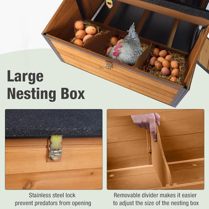Large Chicken Coop with Run, Mobile Chicken House with Wheels and All-Around Iron Frame, Chicken Tractor Poultry Cage for 6-8 Chickens, Nesting Box, Metal Pull-Out Tray - size: 76.7"L x 53.8"W x 36.8"H