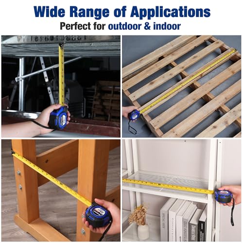 WORKPRO 25FT Auto-Lock Tape Measure, 1/8 Fractions Easy Read Measuring Tape, Double Retract Measurement Tape Accuracy 1/32 for Engineer,with Magnetic Hook, Rubber Protective Casing - color: Blue