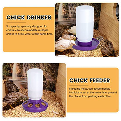 Chick Feeder and Waterer Set no Waste Chicken Water Dispenser 1L Chicken Water Feeder Poultry Waterer Baby Chick Duckling Supplies Starter Kit (Purple) - color: Purple