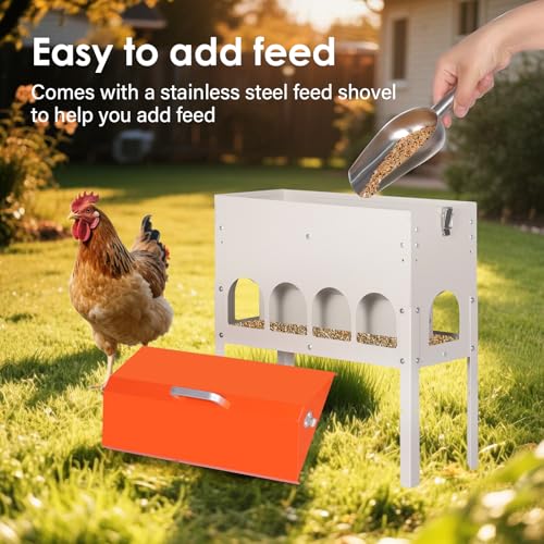 15lbs Automatic Chicken Feeder - 10 Feeding Ports | No Waste Poultry Feeder, Large Feeding Though Dispenser for Chickens Duck, Galvanized Metal Material, Sturdy And Durable