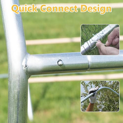 HITTITE Large Metal Chicken Coop with Run, 12.8 x 9.84 x 6.23 ft Walk in Poultry Cage Chicken Run Pen, Dome Roof Outdoor Chicken Runs for Yard with Waterproof & Anti-UV Cover - size: 153.6"L x 118.0"W x 74.7"H