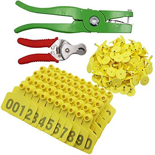 Plastic Cattle Ear Tag with Ear Tag Removing Tool and Livestock Ear Tag Pliers for Cattle Cow Horse Pig Sheep Goat Farm Animal (Yellow) - color: Yellow