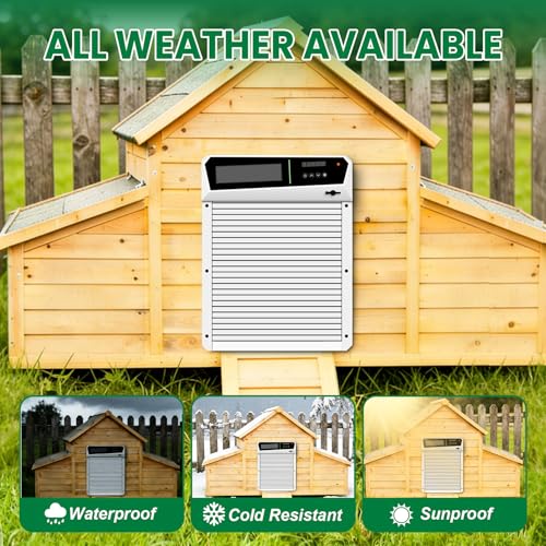 Solar Automatic Chicken Coop Door with Built-in Solar Power & Battery Backup and Timer & Manual Control， Anti-Pinch Safety System, Large LCD Display, Weatherproof Aluminum Auto Chicken Coop Door