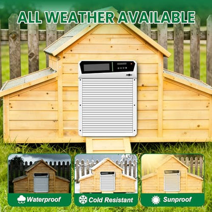 Solar Automatic Chicken Coop Door with Built-in Solar Power & Battery Backup and Timer & Manual Control， Anti-Pinch Safety System, Large LCD Display, Weatherproof Aluminum Auto Chicken Coop Door