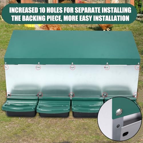Chicken Nesting Box, 4 Holes Nesting Boxes, Heavy Duty Metal Laying Boxes, Roll Away Nesting Box Egg Collection Tray, with Roosting Pole for Chicken Coop(Green) - size: 4 Holes