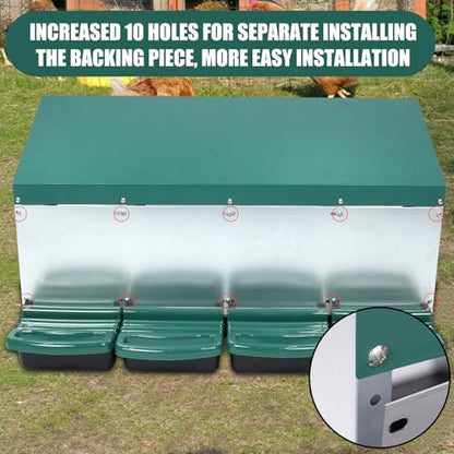 Chicken Nesting Box, 4 Holes Nesting Boxes, Heavy Duty Metal Laying Boxes, Roll Away Nesting Box Egg Collection Tray, with Roosting Pole for Chicken Coop(Green) - size: 4 Holes