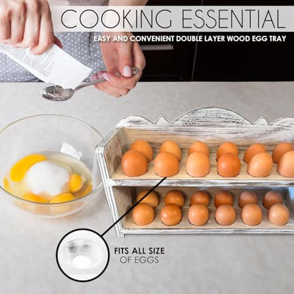 White Premium Pine Wooden Egg Holder 2-Tier Durable 24-Egg Storage Solution Ideal for Modern and Rustic Kitchen Fresh Eggs - color: White