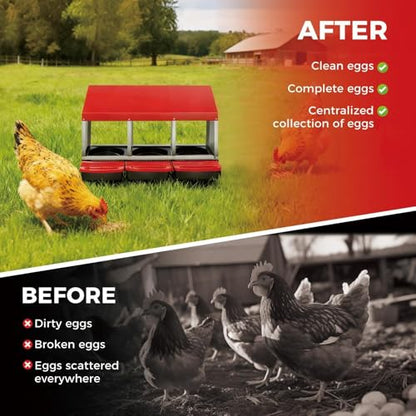 Chicken Nesting Boxes, Heavy-Duty 8-Compartment Metal Chicken Nesting Box – Removable Tray, Ventilation Holes, Easy Egg Collection, Rustproof Galvanized Steel - Red - 3 - Slot - color: Red, size: 3 - Slot - Upgraded Version
