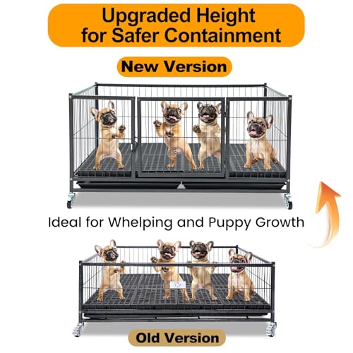 Homey Pet 43'' Whelping Box for Dogs and Puppies, Taller Heavy Duty Dog Whelping Box Puppy Playpen with 4 Wheels, Front Door, Top Open, Stackable Metal Dog Crate Cage Kennel Indoor